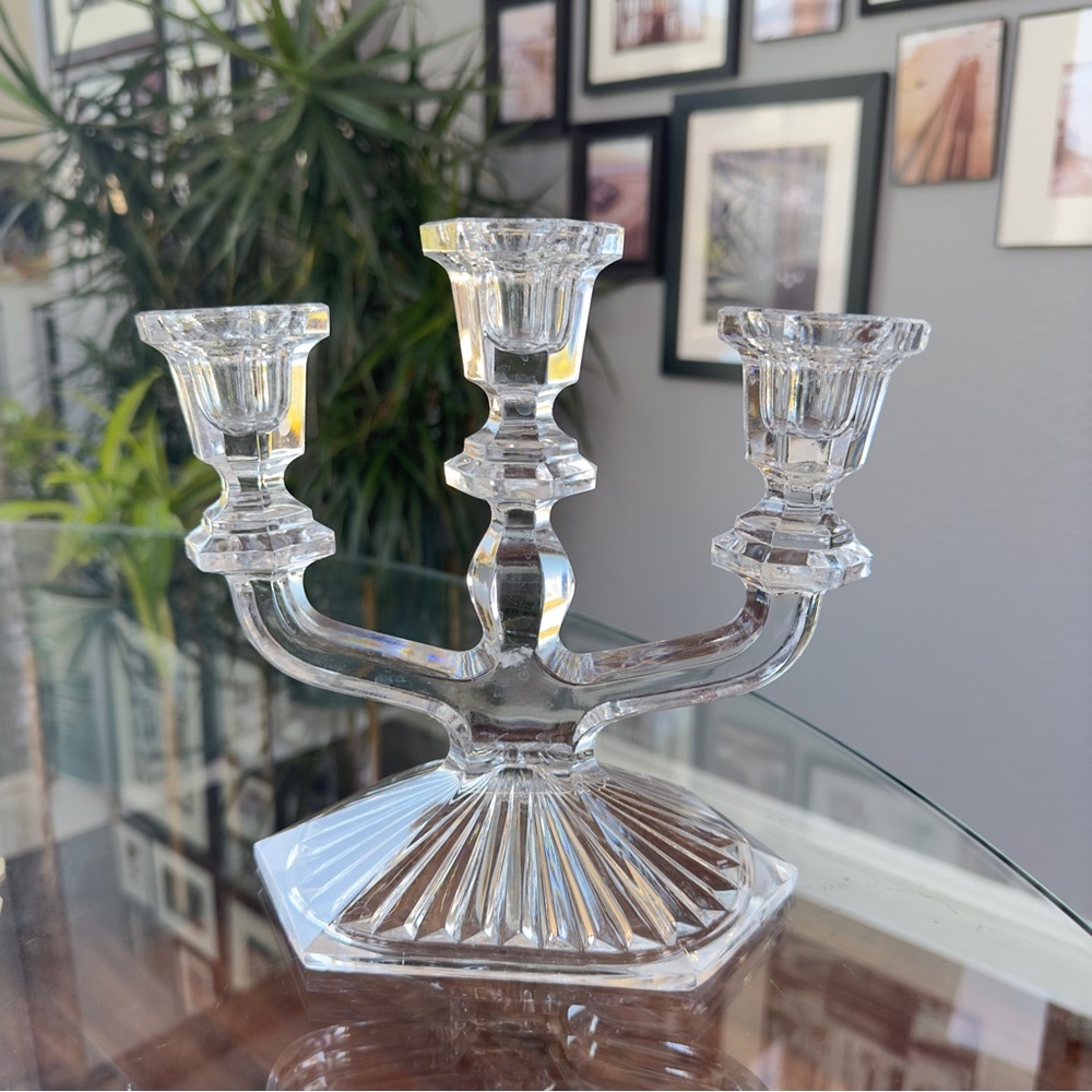 Gorgeous Vintage Clear Crystal Three Arm Candelabra - Mint